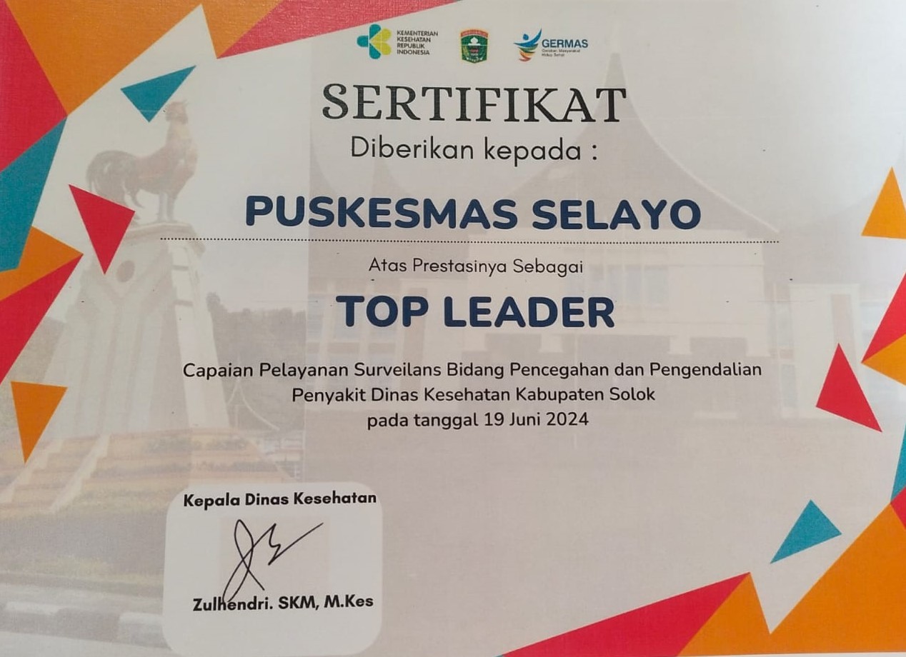Puskesmas Selayo dapat TOP LEADER Capaian layanan GHPR dan capaian layanan Survailen Se-Puskesmas di