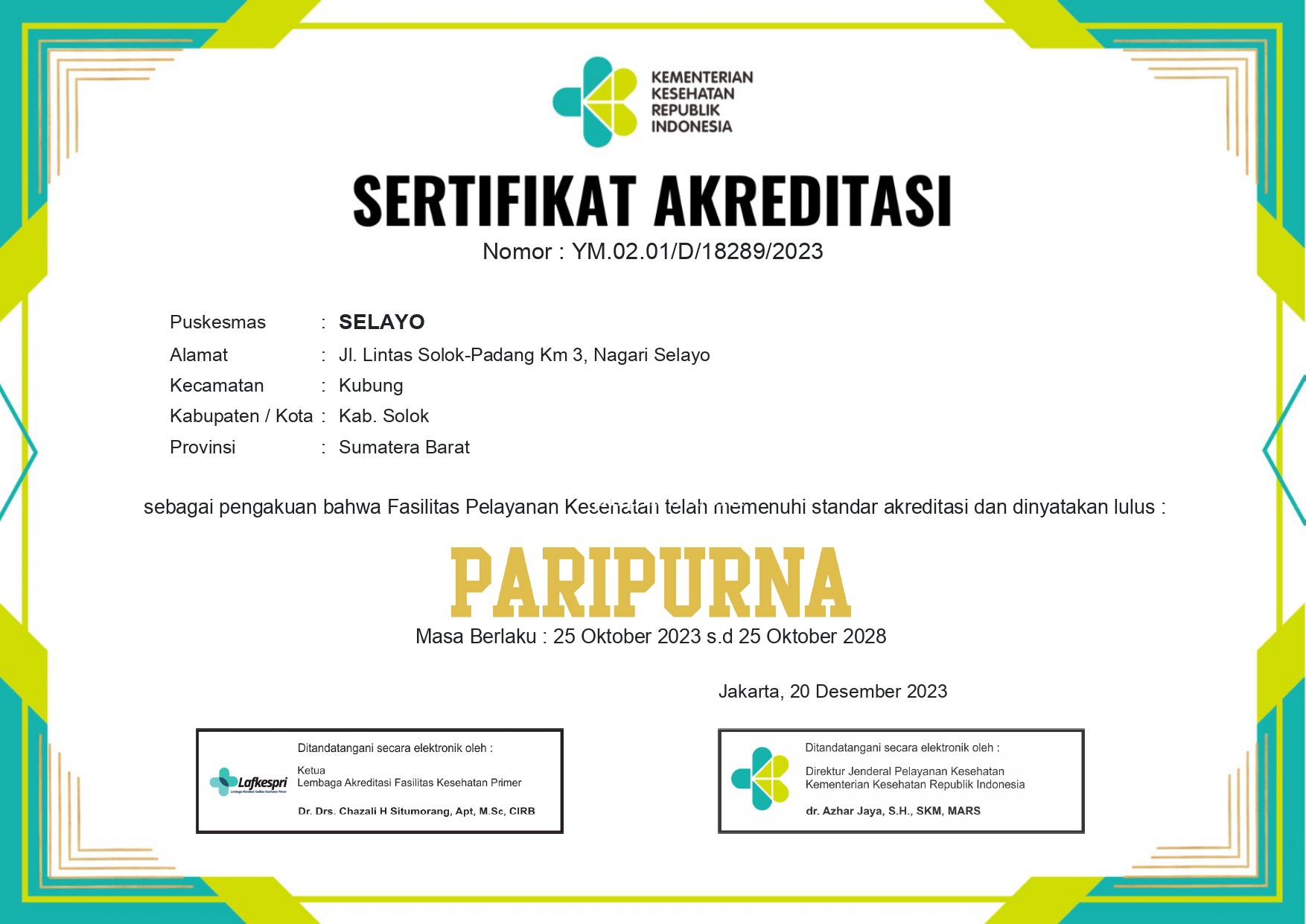 Puskesmas Selayo Raih Predikat PARIPURNA